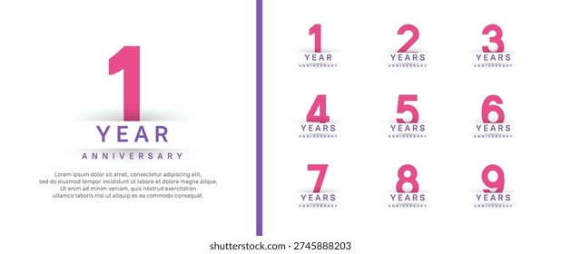 set of anniversary logo style. vector design pink color for celebration