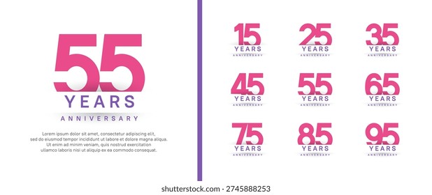 set of anniversary logo style. vector design pink color for celebration
