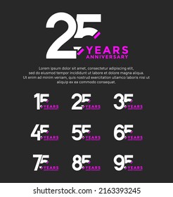 set anniversary logo style white and purple color isolated on black background for great event