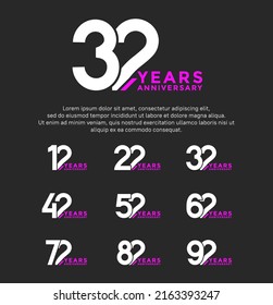 set anniversary logo style white and purple color isolated on black background for great event