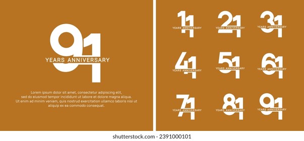 set of anniversary logo style white color on brown background for celebration