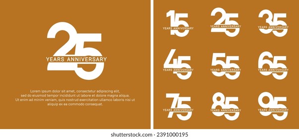 set of anniversary logo style white color on brown background for celebration