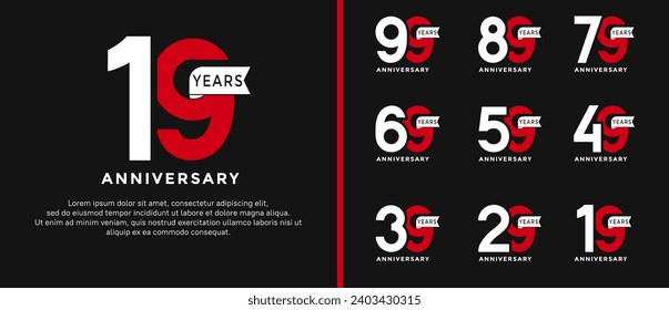 set of anniversary logo style white and red color and ribbon for celebration