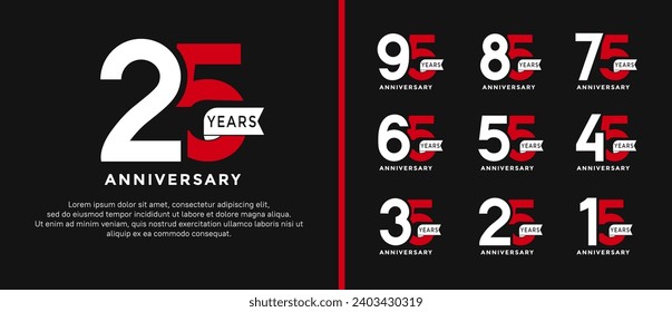 set of anniversary logo style white and red color and ribbon for celebration