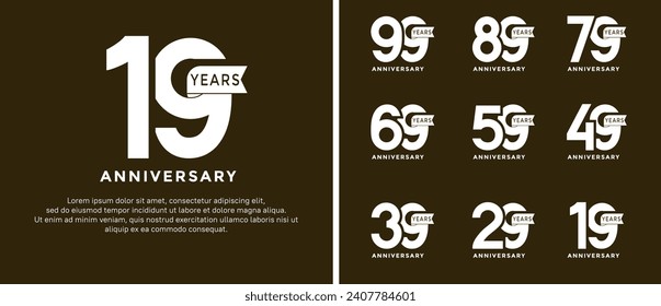 conjunto de logo de aniversario estilo color blanco y cinta para celebración