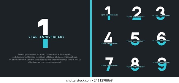 set of anniversary logo style white and blue color on black background for celebration