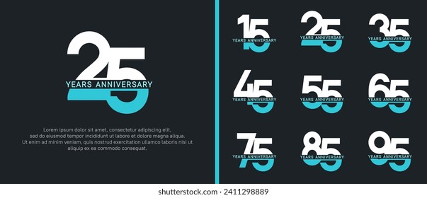 set of anniversary logo style white and blue color on black background for celebration