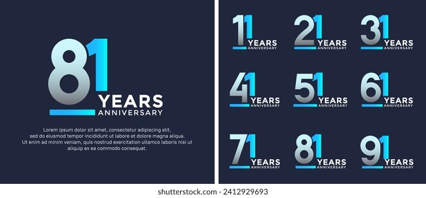 set of anniversary logo style white and blue color on blue background for celebration