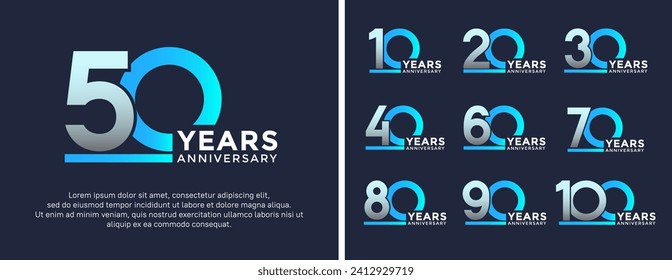 set of anniversary logo style white and blue color on blue background for celebration