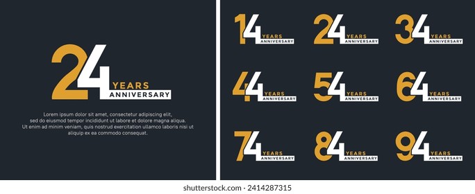 set of anniversary logo style white and yellow color on dark background for special moment