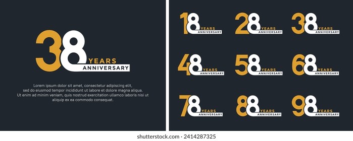 set of anniversary logo style white and yellow color on dark background for special moment