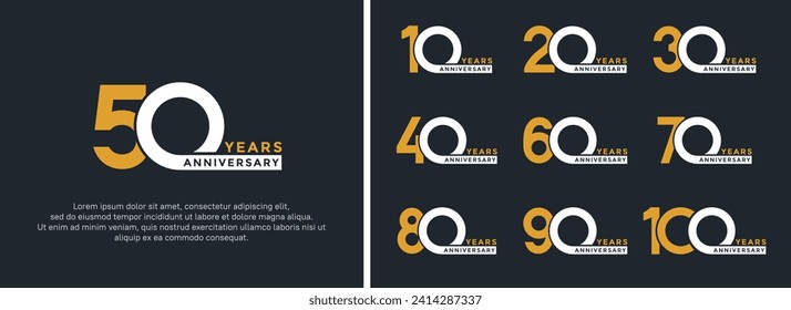 set of anniversary logo style white and yellow color on dark background for special moment