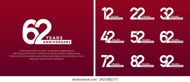 set of anniversary logo style white color on red background for special moment