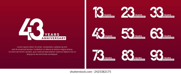 set of anniversary logo style white color on red background for special moment