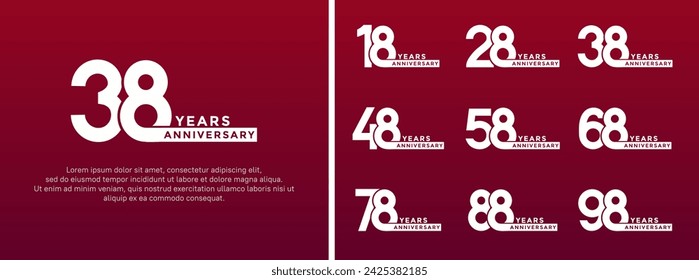 set of anniversary logo style white color on red background for special moment