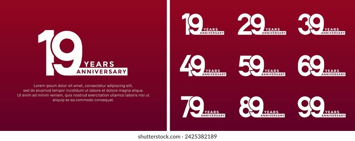 set of anniversary logo style white color on red background for special moment