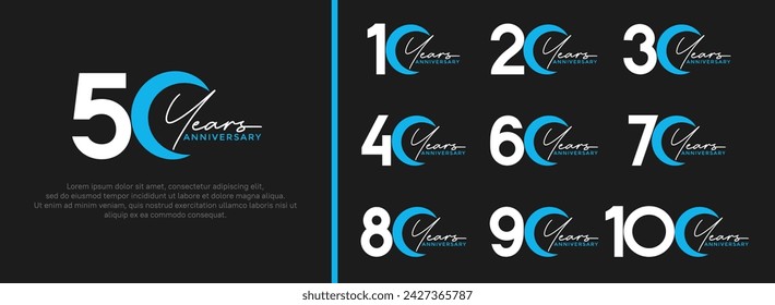 set of anniversary logo style white and blue color on black background for special moment