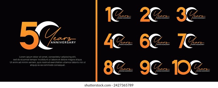 set of anniversary logo style white and orange color on black background for special moment