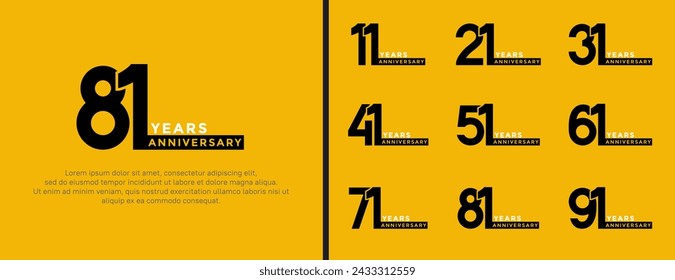 set of anniversary logo style white and black color on yellow background for special moment