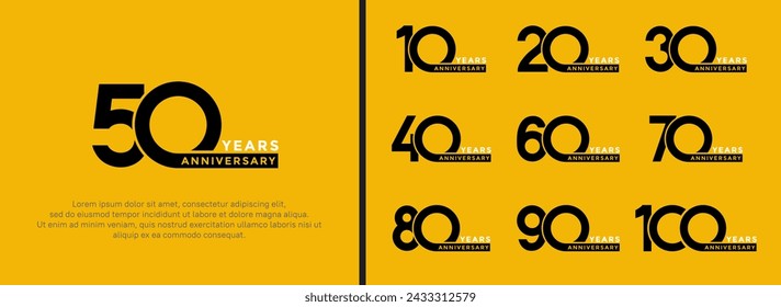 set of anniversary logo style white and black color on yellow background for special moment