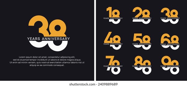 set of anniversary logo style yellow and white color on black background for celebration