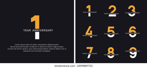 set of anniversary logo style yellow and white color on black background for celebration
