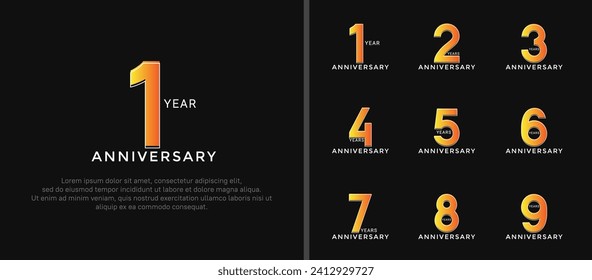 set of anniversary logo style yellow color on black background for special moment