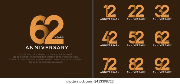 set of anniversary logo style yellow color on brown background for special moment