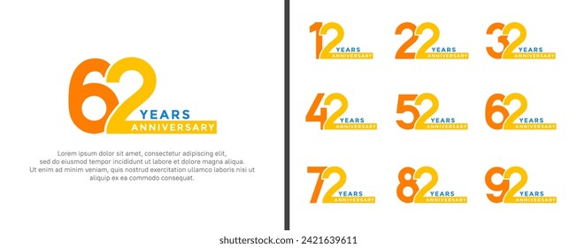 set of anniversary logo style yellow and blue color on white background for special moment