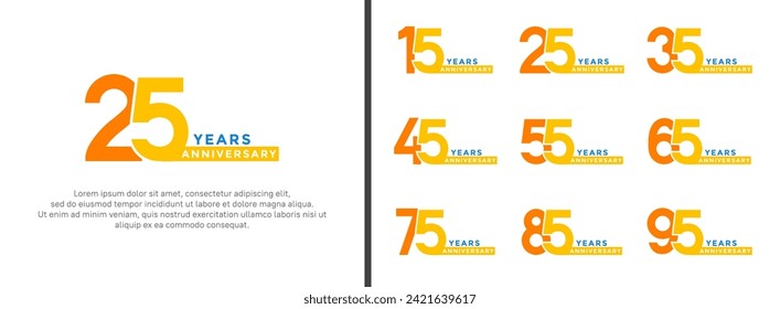 set of anniversary logo style yellow and blue color on white background for special moment