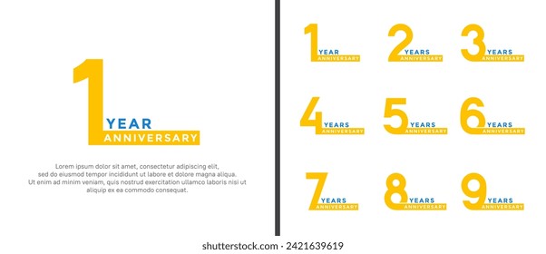 set of anniversary logo style yellow and blue color on white background for special moment
