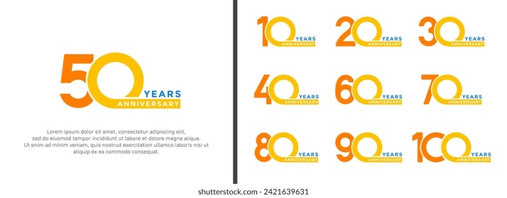 conjunto de estilos de logo de aniversario color amarillo y azul sobre fondo blanco para un momento especial