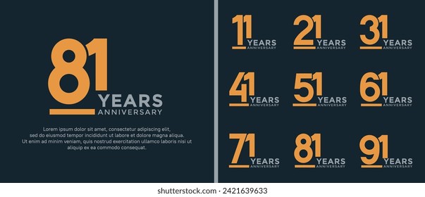 set of anniversary logo style yellow color on dark blue background for celebration