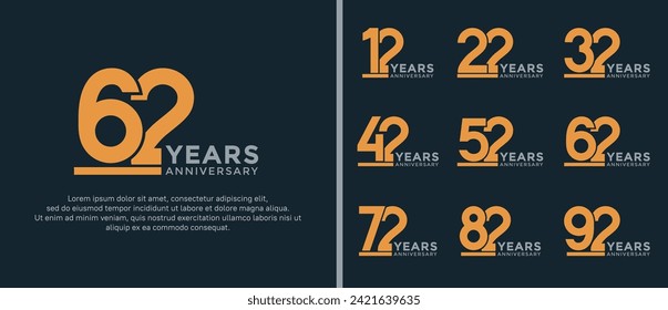set of anniversary logo style yellow color on dark blue background for celebration