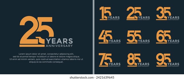 set of anniversary logo style yellow color on dark blue background for celebration