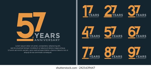 set of anniversary logo style yellow color on dark blue background for celebration