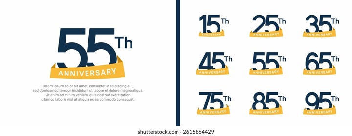 set of anniversary logo style yellow ribbon. vector design black color for celebration