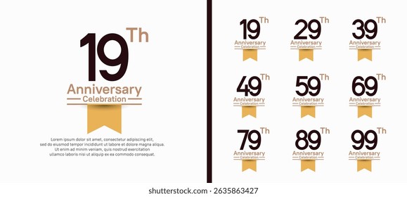 set of anniversary logo style with yellow ribbon. vector design black color for celebration