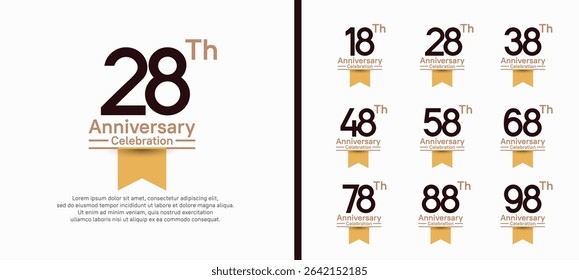 set of anniversary logo style with yellow ribbon. vector design black color for celebration