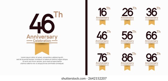 set of anniversary logo style with yellow ribbon. vector design black color for celebration