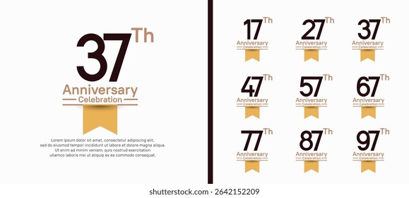 set of anniversary logo style with yellow ribbon. vector design black color for celebration