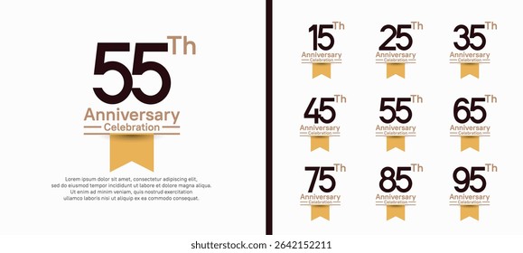 set of anniversary logo style with yellow ribbon. vector design black color for celebration
