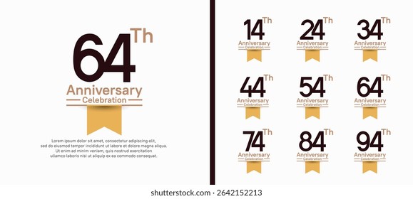 set of anniversary logo style with yellow ribbon. vector design black color for celebration