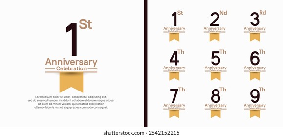 set of anniversary logo style with yellow ribbon. vector design black color for celebration