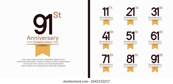 set of anniversary logo style with yellow ribbon. vector design black color for celebration