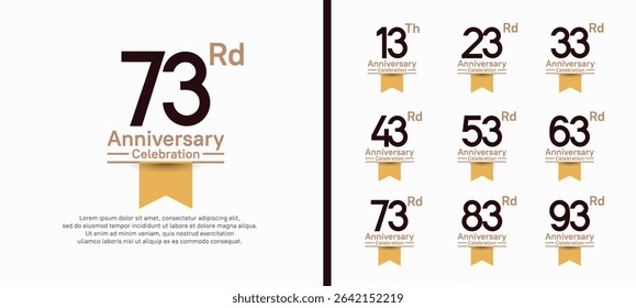set of anniversary logo style with yellow ribbon. vector design black color for celebration