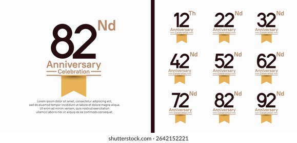 set of anniversary logo style with yellow ribbon. vector design black color for celebration
