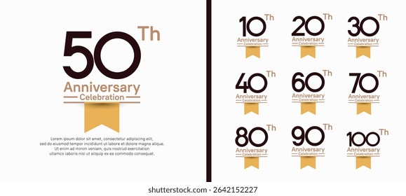 set of anniversary logo style with yellow ribbon. vector design black color for celebration