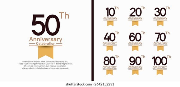 set of anniversary logo style with yellow ribbon. vector design black color for celebration