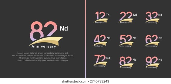 set of anniversary logo style yellow ribbon. vector design pink color for celebration